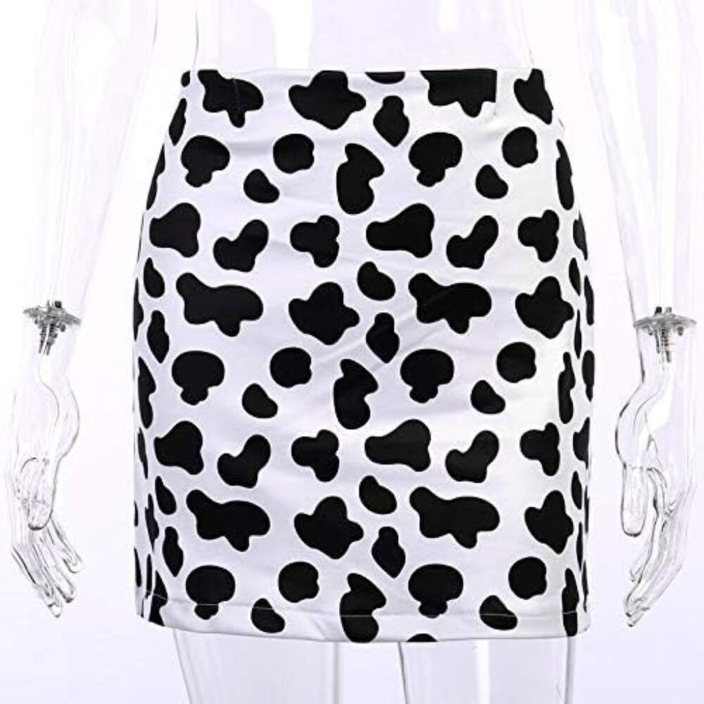 TOPVEST Women's Summer High Waist Cute Kpop Skirt Cow Print Casual A Line Mini S - Picture 4 of 5